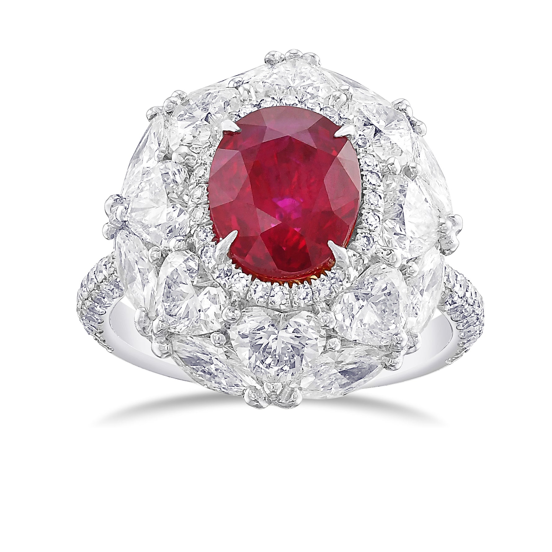 Oval Ruby and Diamond Couture Halo Ring