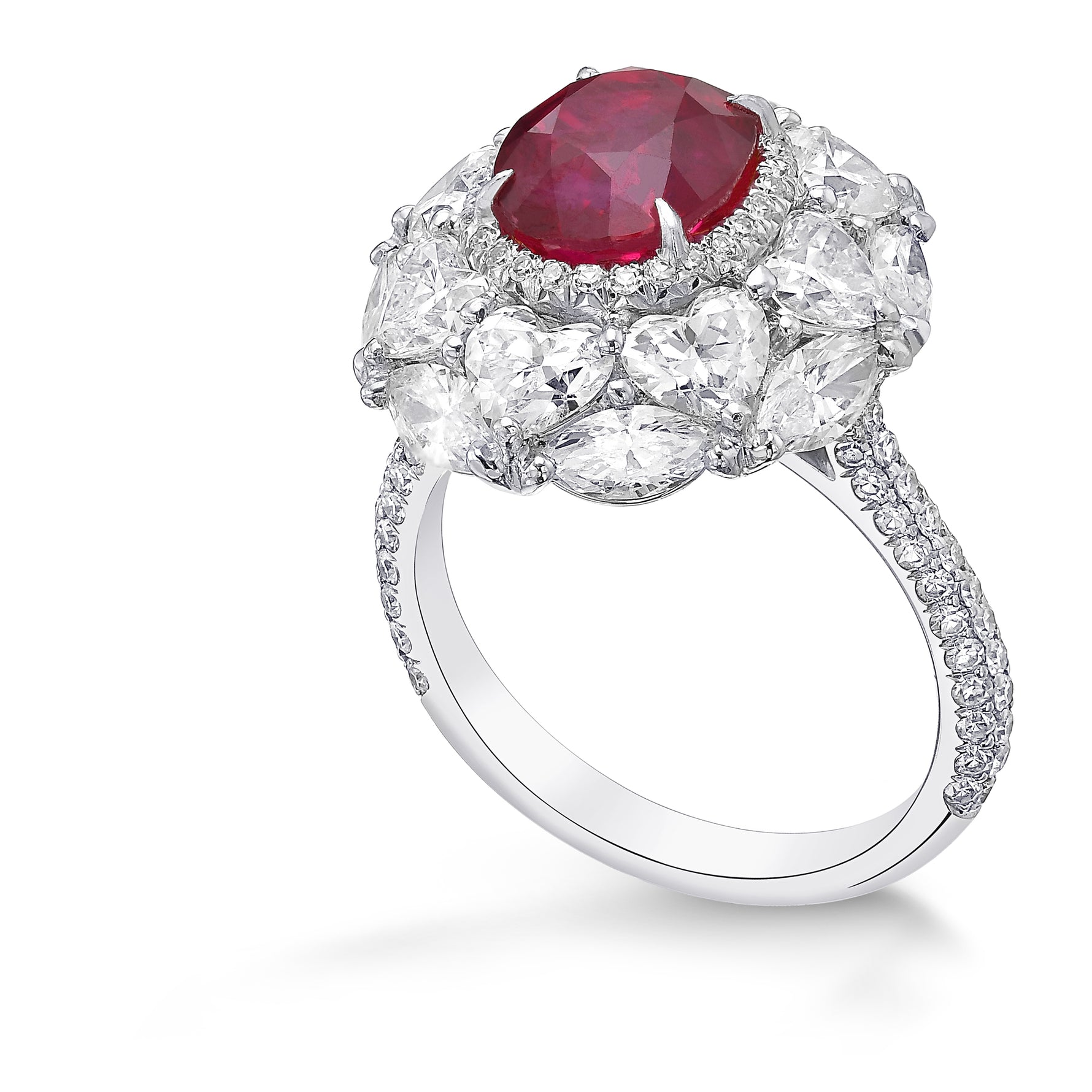 Oval Ruby and Diamond Couture Halo Ring