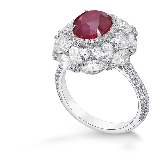 Oval Ruby and Diamond Couture Halo Ring