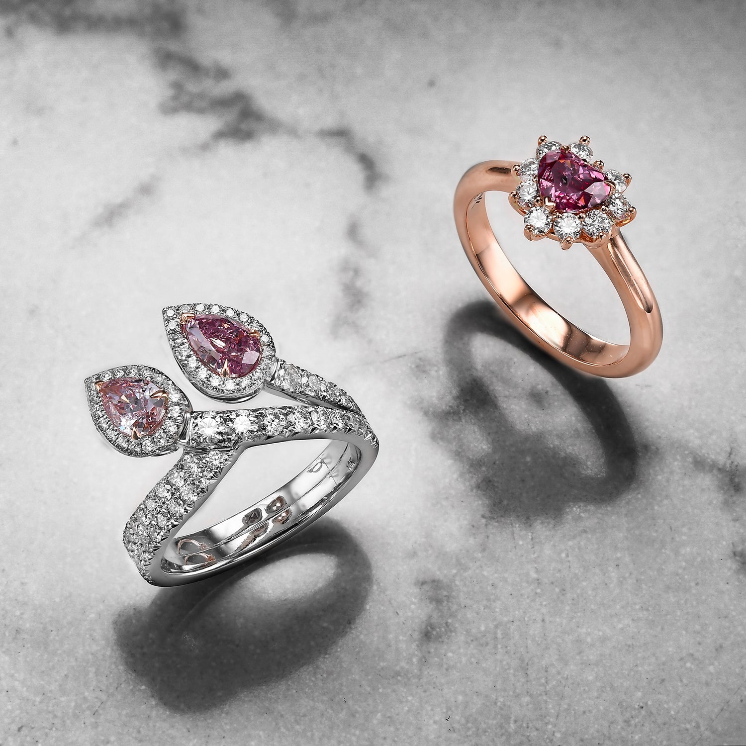 Fancy Deep Pink 2P Heart Halo Diamond Ring