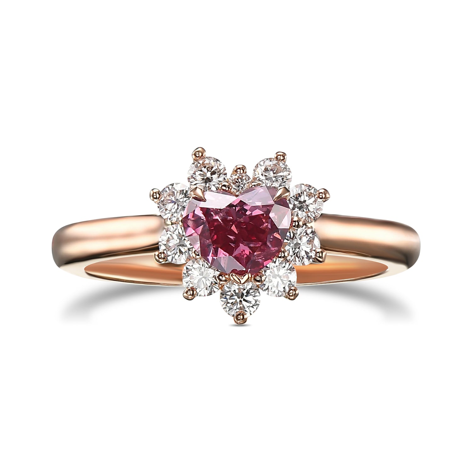Fancy Deep Pink 2P Heart Halo Diamond Ring