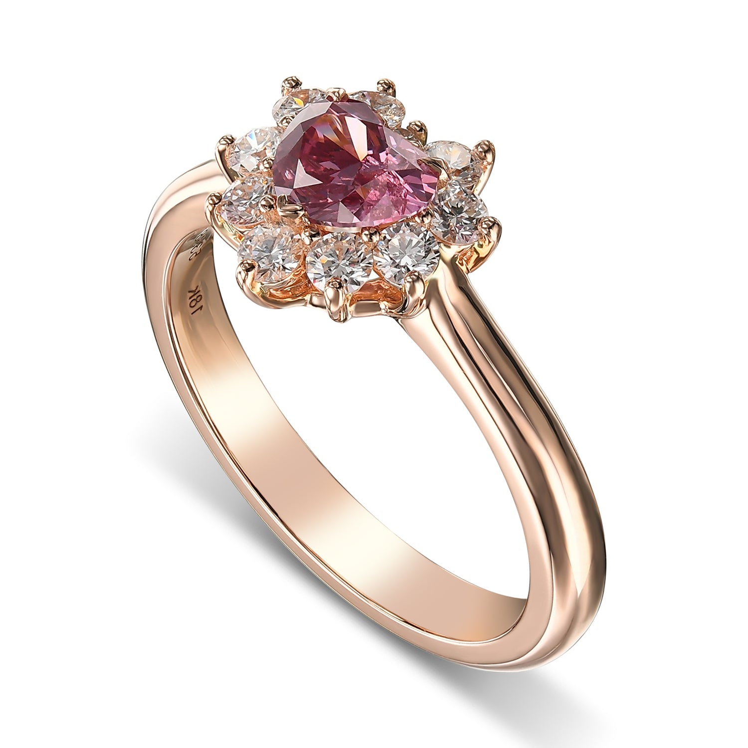 Fancy Deep Pink 2P Heart Halo Diamond Ring