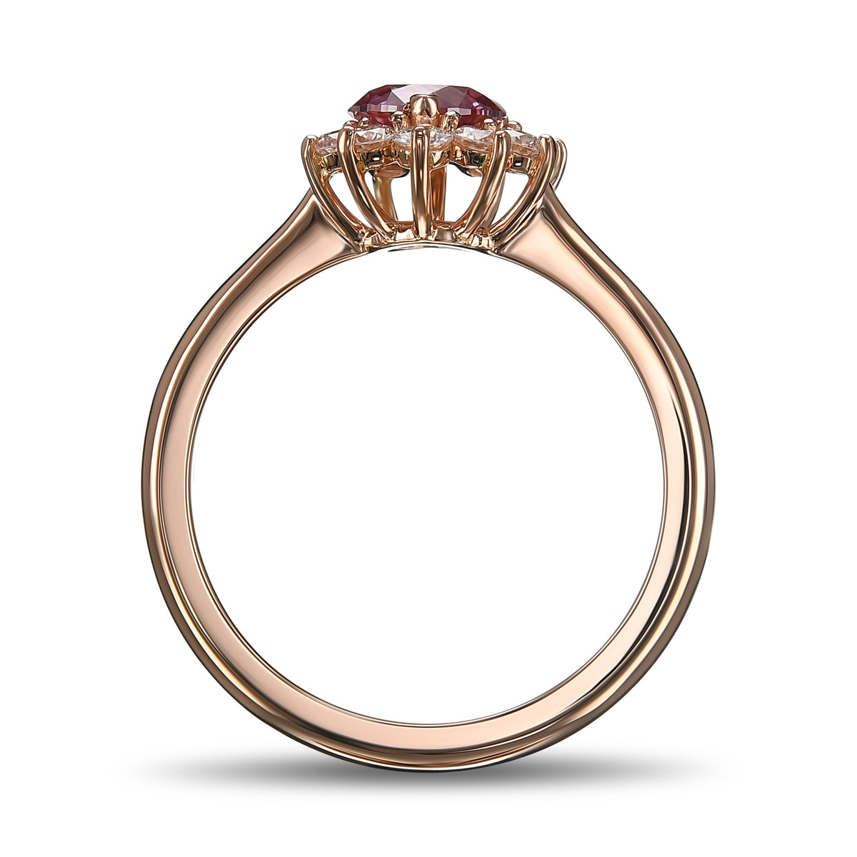 Fancy Deep Pink 2P Heart Halo Diamond Ring