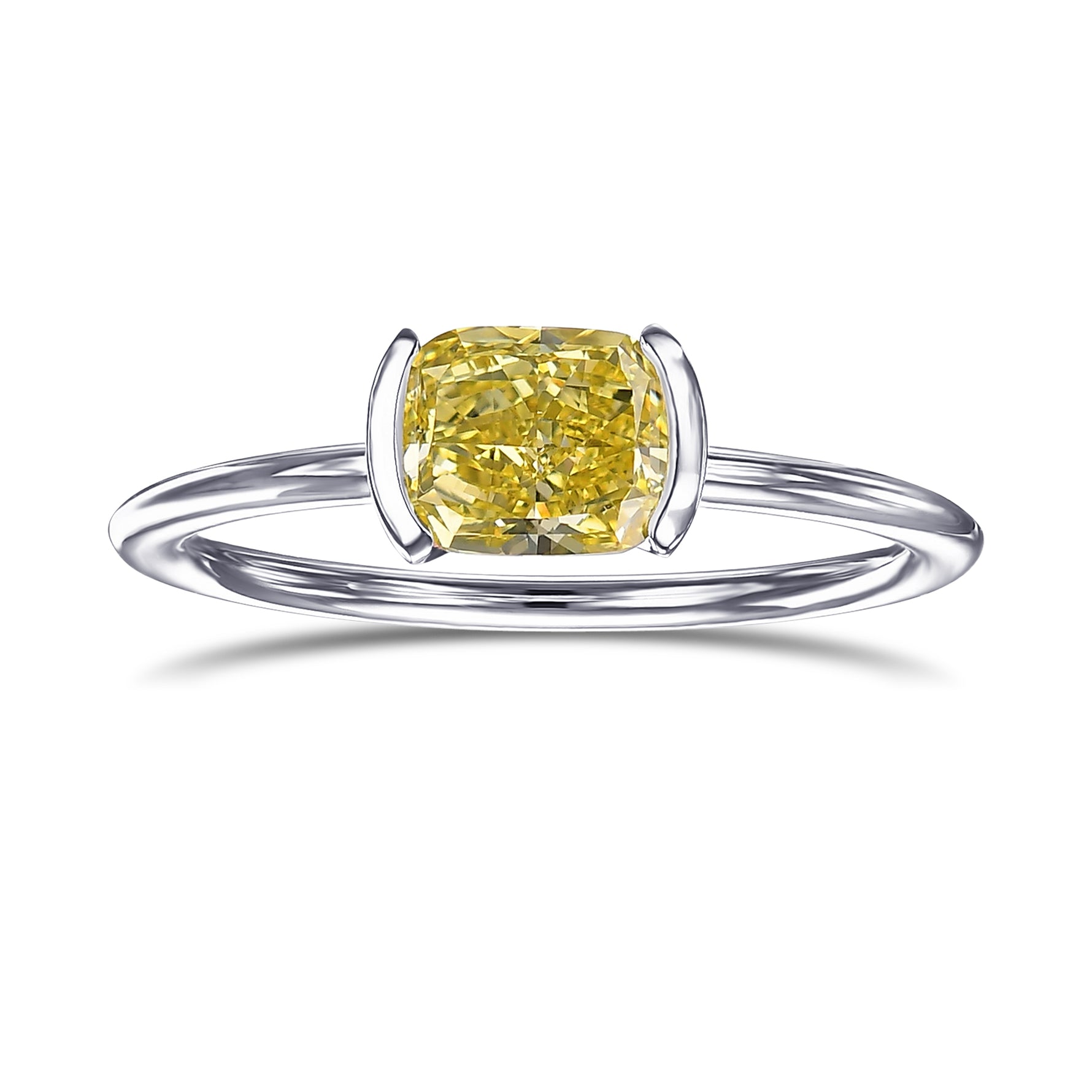 Fancy Intense Yellow Cushion Half-Bezel Solitaire Diamond Ring