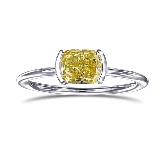 Fancy Intense Yellow Cushion Half-Bezel Solitaire Diamond Ring