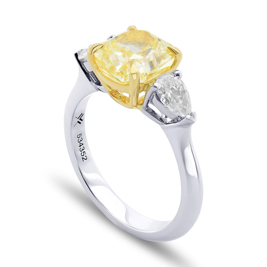 Fancy Yellow Cushion 3-stone Diamond Ring 