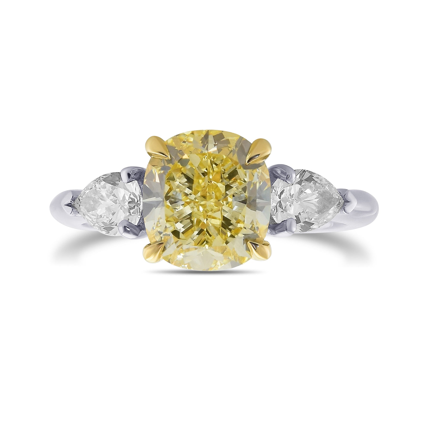 Fancy Yellow Cushion 3-stone Diamond Ring 
