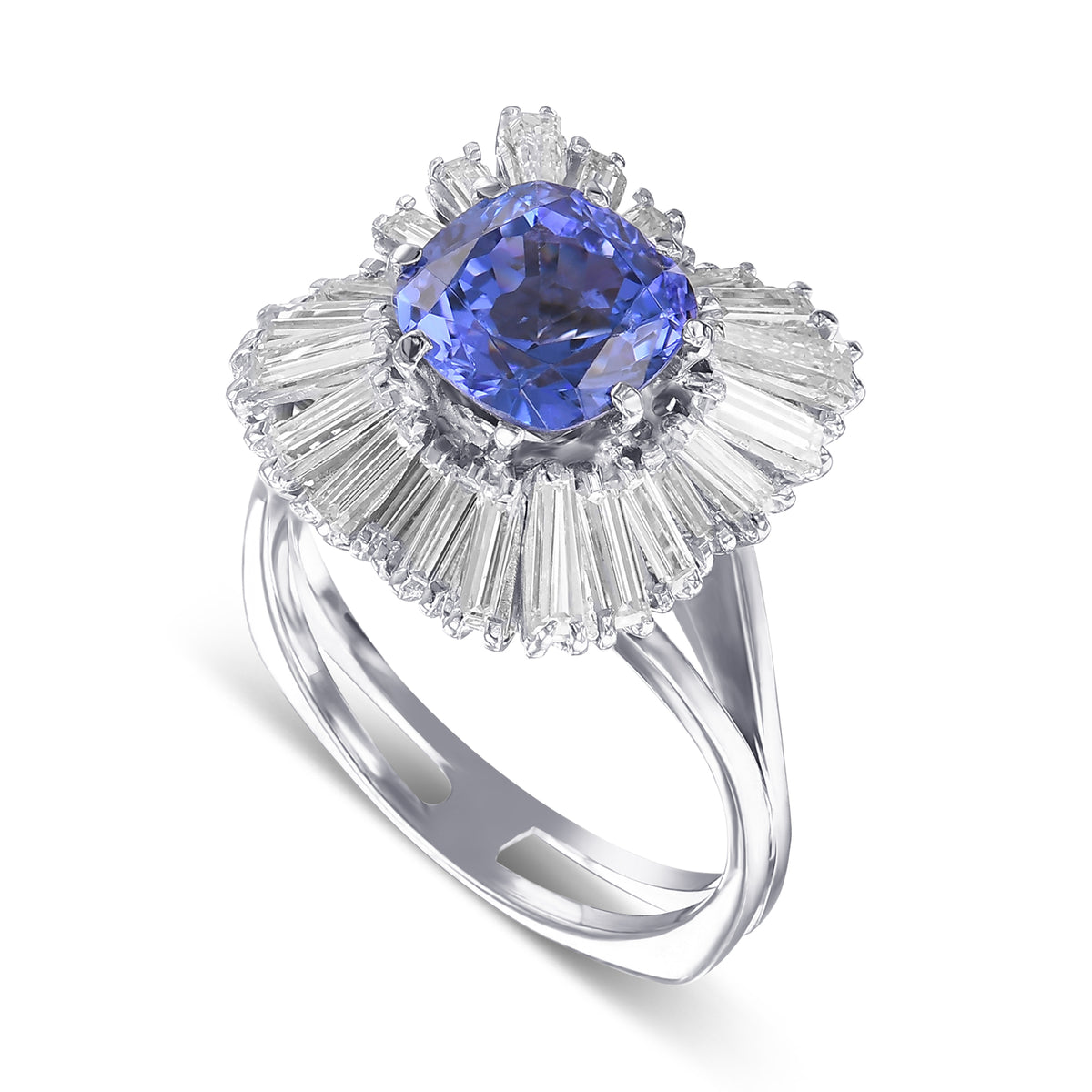 Cushion Tanzanite and Diamond Ballerina Ring