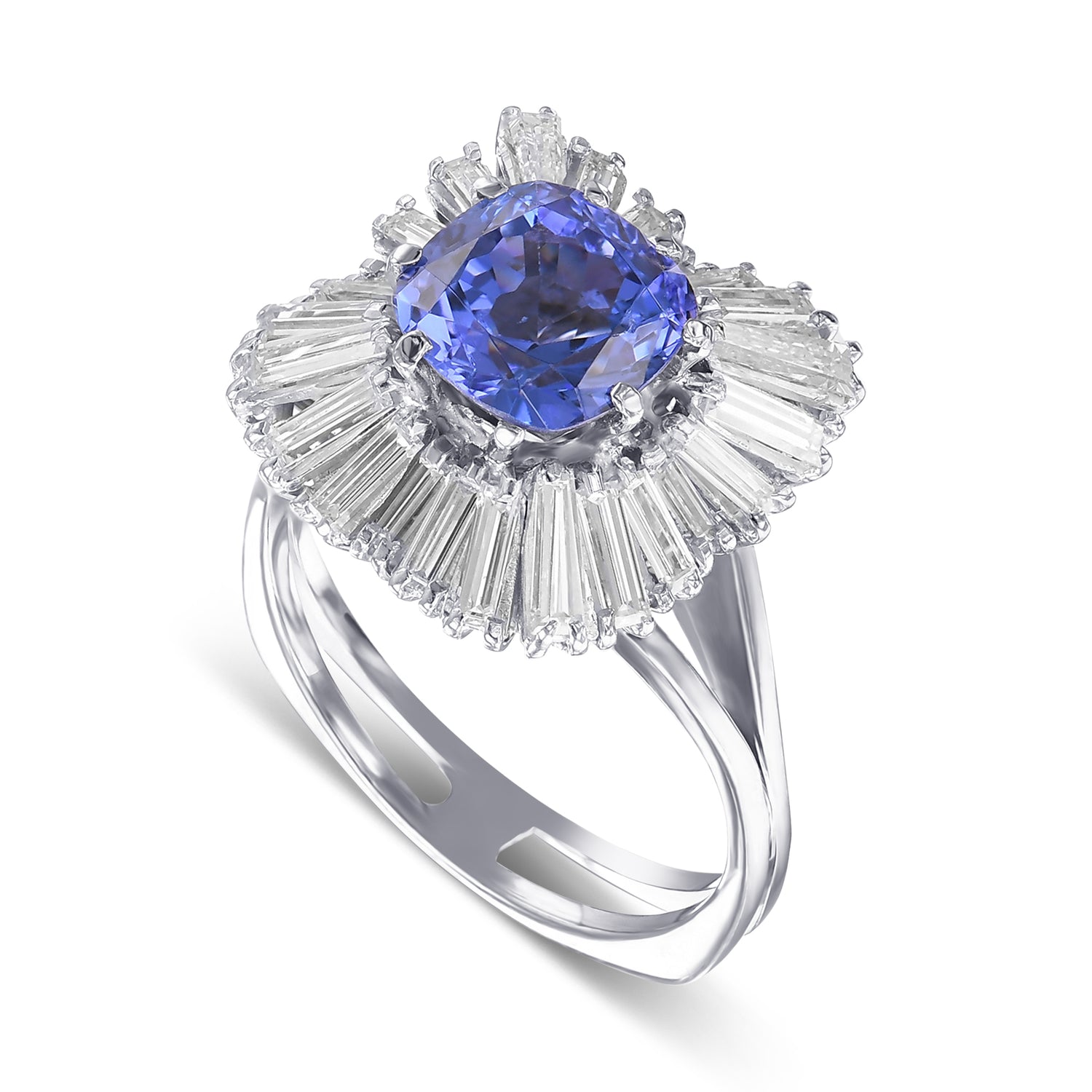 Cushion Tanzanite and Diamond Ballerina Ring