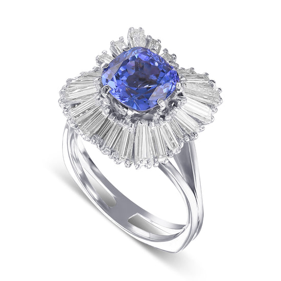 Cushion Tanzanite and Diamond Ballerina Ring