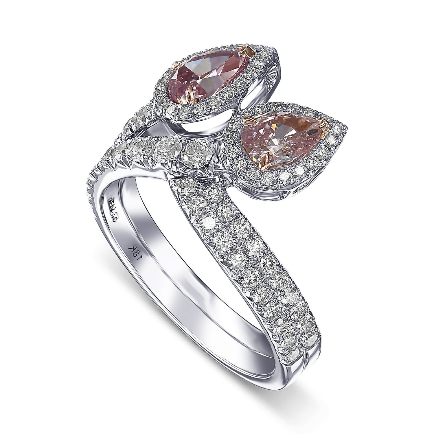 Fancy Intense Purple Pink & Fancy Pink Pear Diamond 2 Stone Halo Ring