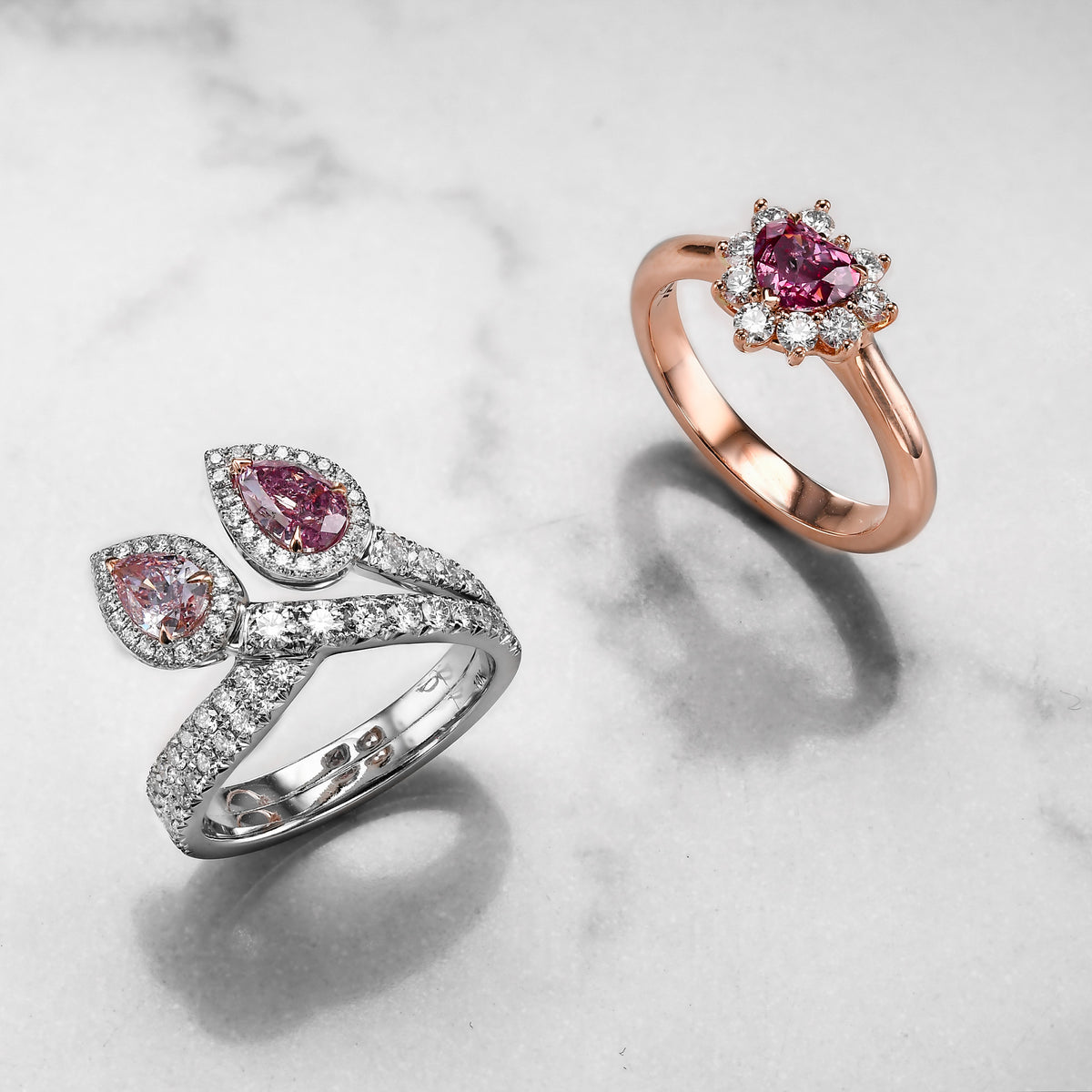 Fancy Intense Purple Pink & Fancy Pink Pear Diamond 2 Stone Halo Ring