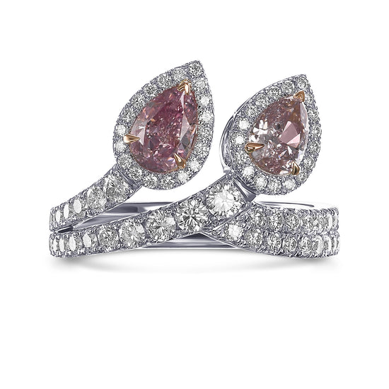 Fancy Intense Purple Pink & Fancy Pink Pear Diamond 2 Stone Halo Ring