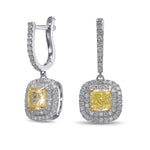 Fancy Yellow Cushion Drop Halo Diamond Earrings