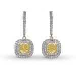 Fancy Yellow Cushion Drop Halo Diamond Earrings