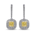 Fancy Yellow Cushion Drop Halo Diamond Earrings