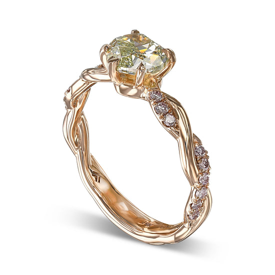 Fancy Intense Yellowish Green Heart Diamond Wedding Set Rings