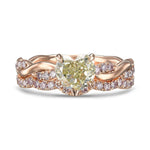 Fancy Intense Yellowish Green Heart Diamond Wedding Set Rings