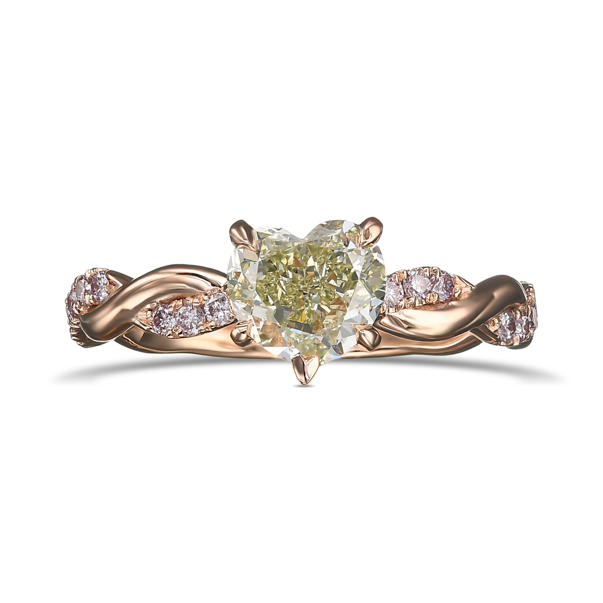Fancy Intense Yellowish Green Heart Diamond Wedding Set Rings