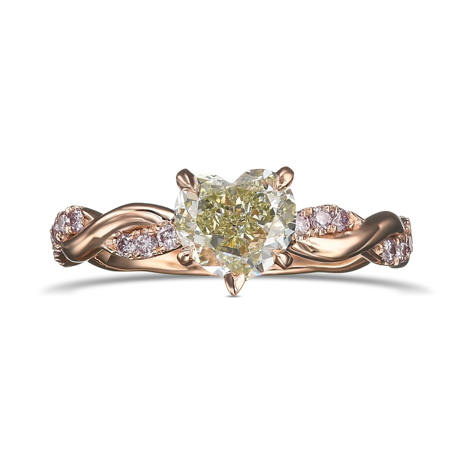 Fancy Intense Yellowish Green Heart Diamond Wedding Set Rings