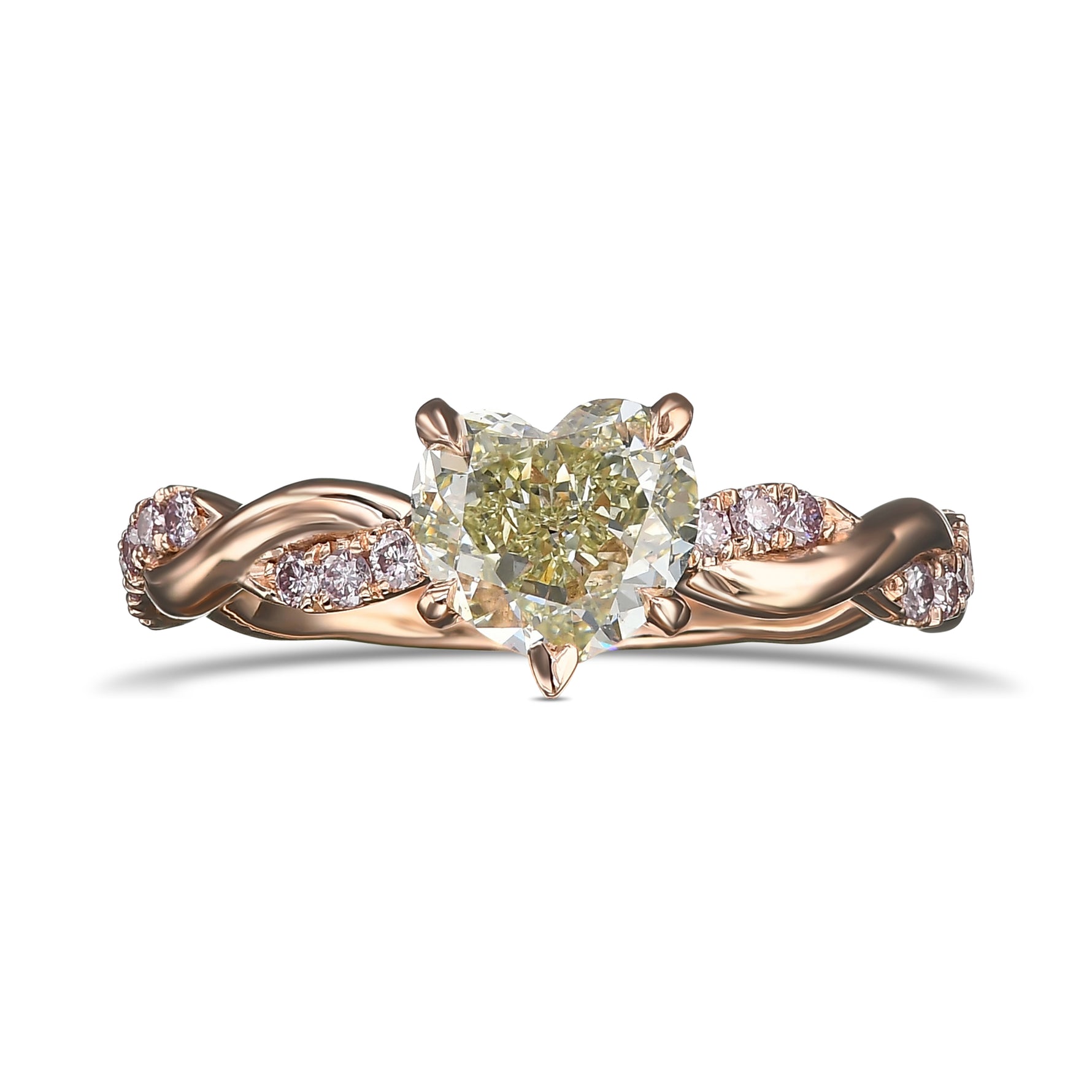 Fancy Intense Yellowish Green Heart Diamond Wedding Set Rings