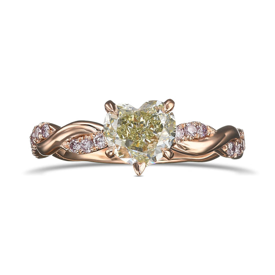 Fancy Intense Yellowish Green Heart Diamond Wedding Set Rings