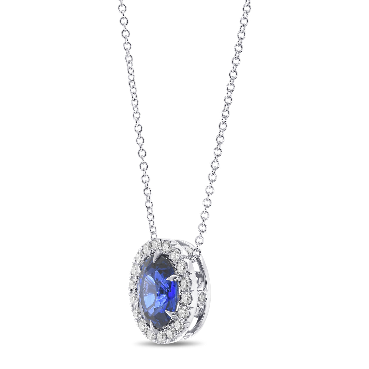 Oval Sapphire Halo Pendant