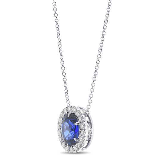 Oval Sapphire Halo Pendant