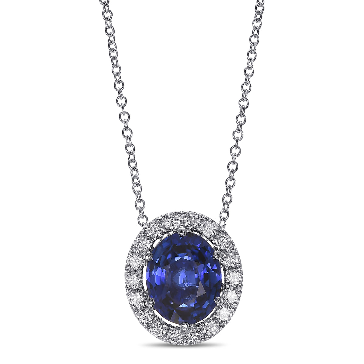 Oval Sapphire Halo Pendant