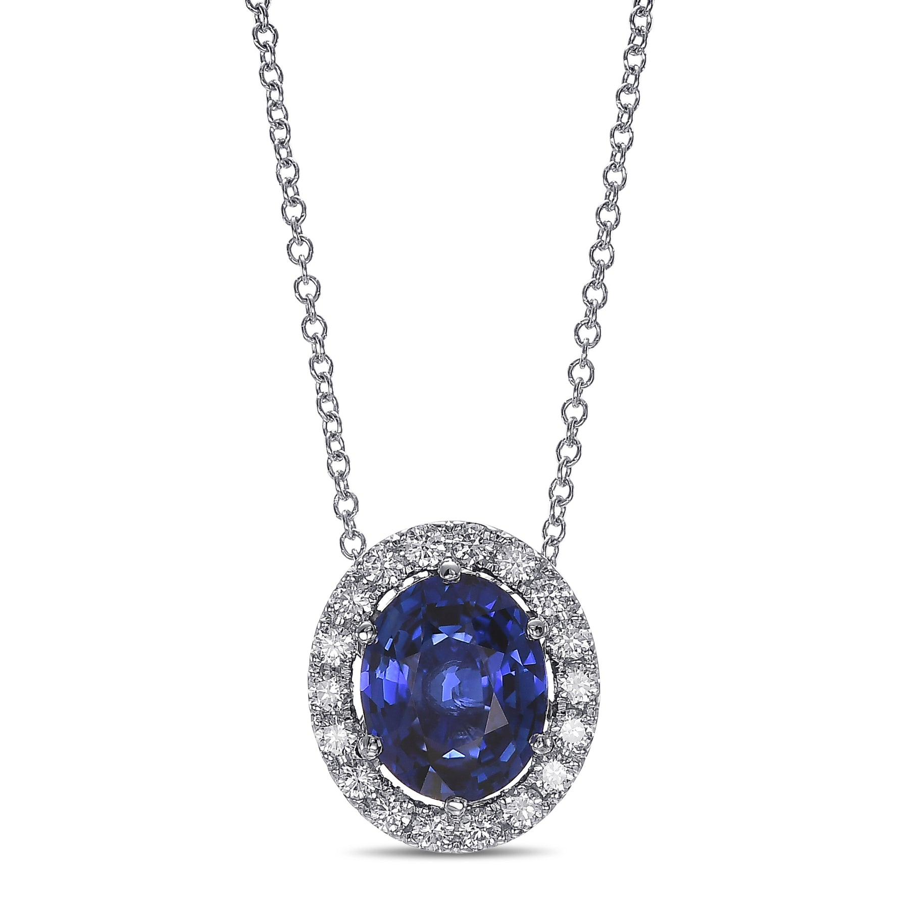 Oval Sapphire Halo Pendant