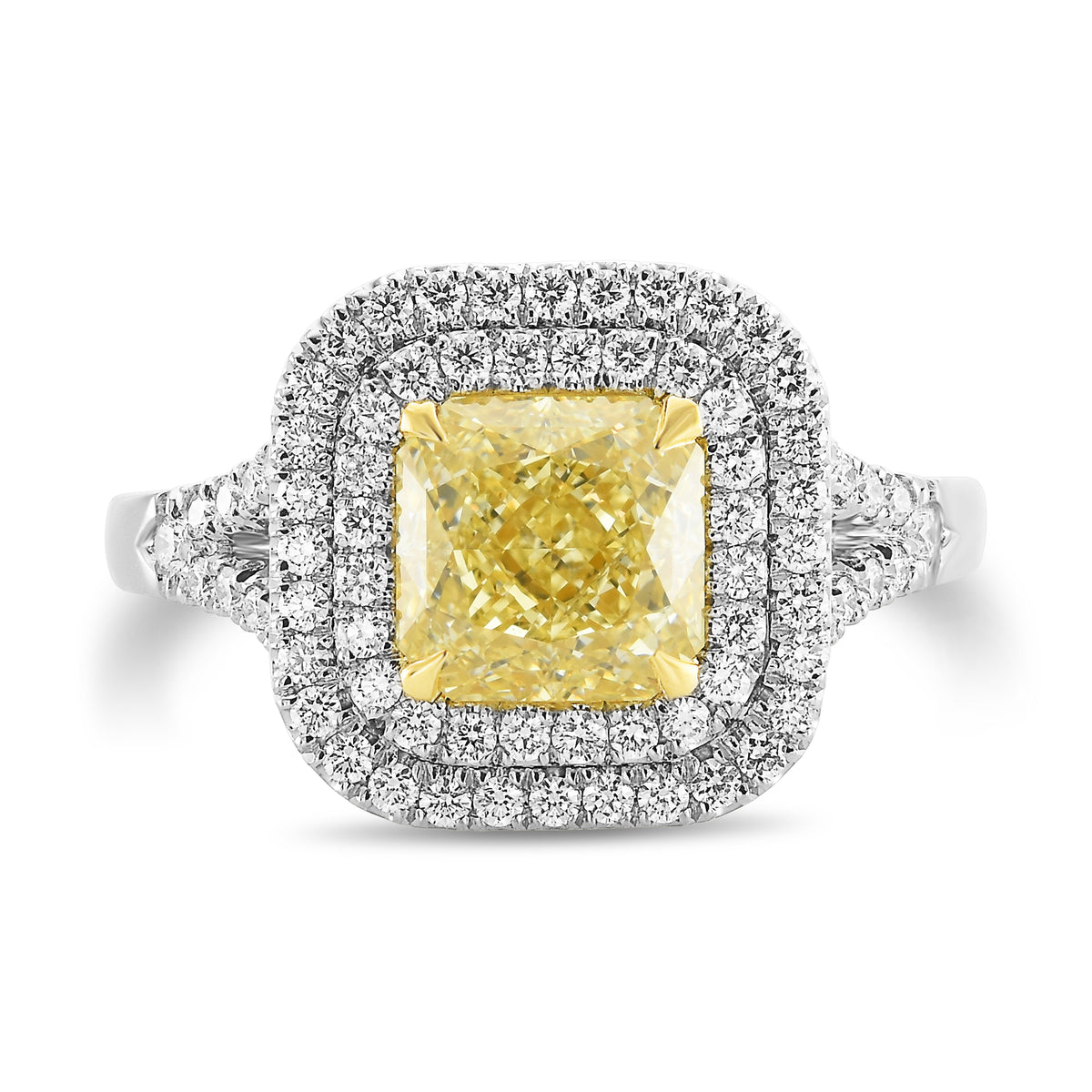 Fancy Light Yellow Radiant Double Halo Diamond Ring