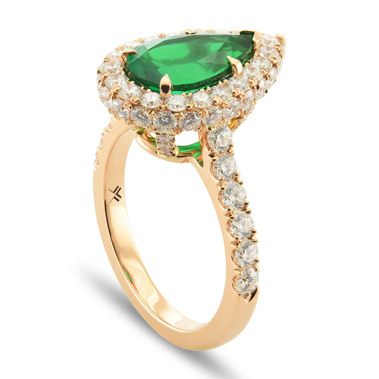 Pear Shape Halo Muzo Emerald Ring