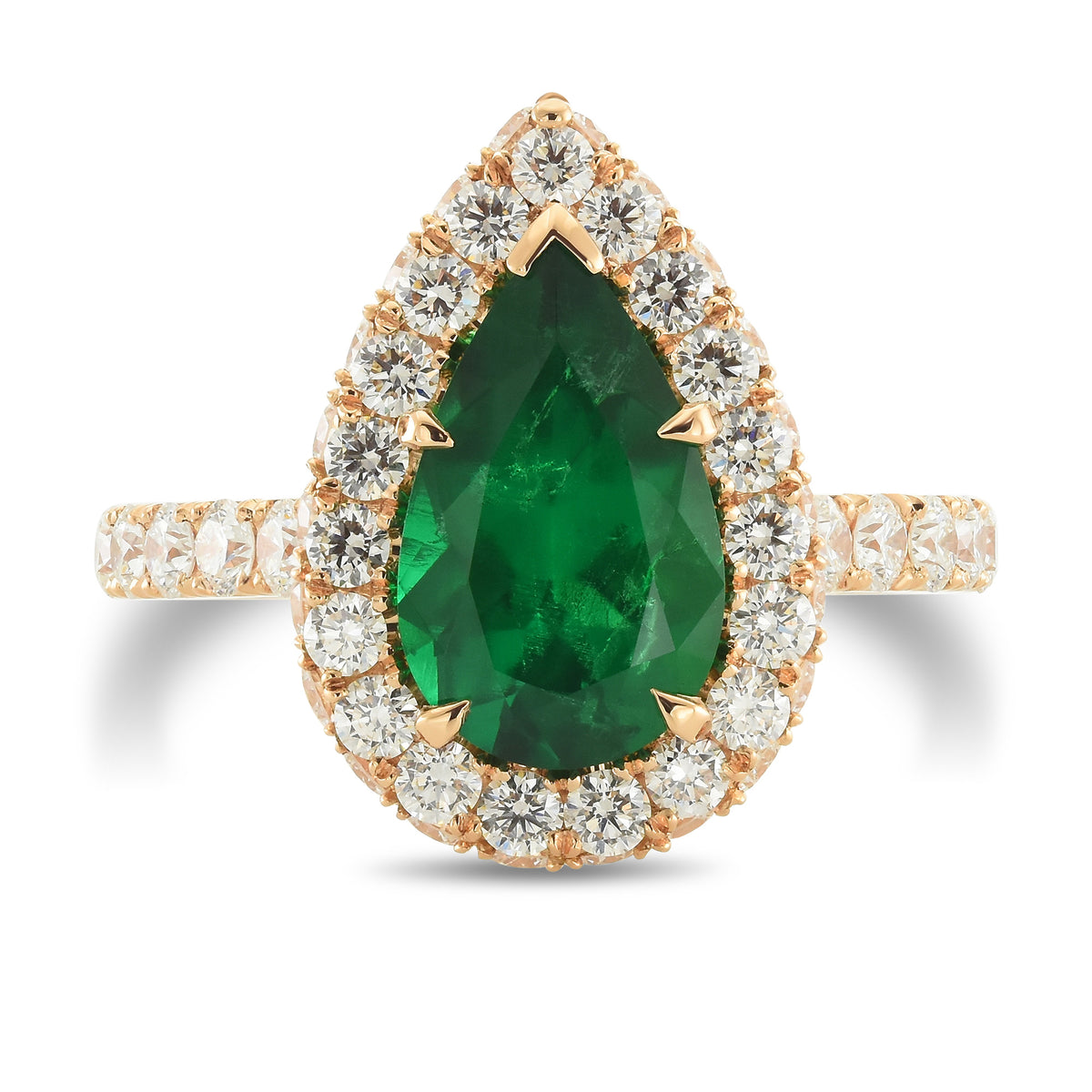 Pear Shape Halo Muzo Emerald Ring