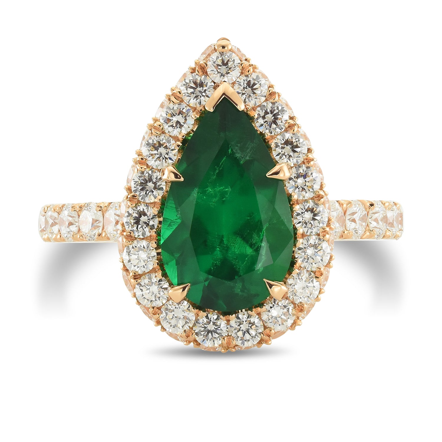 Pear Shape Halo Muzo Emerald Ring
