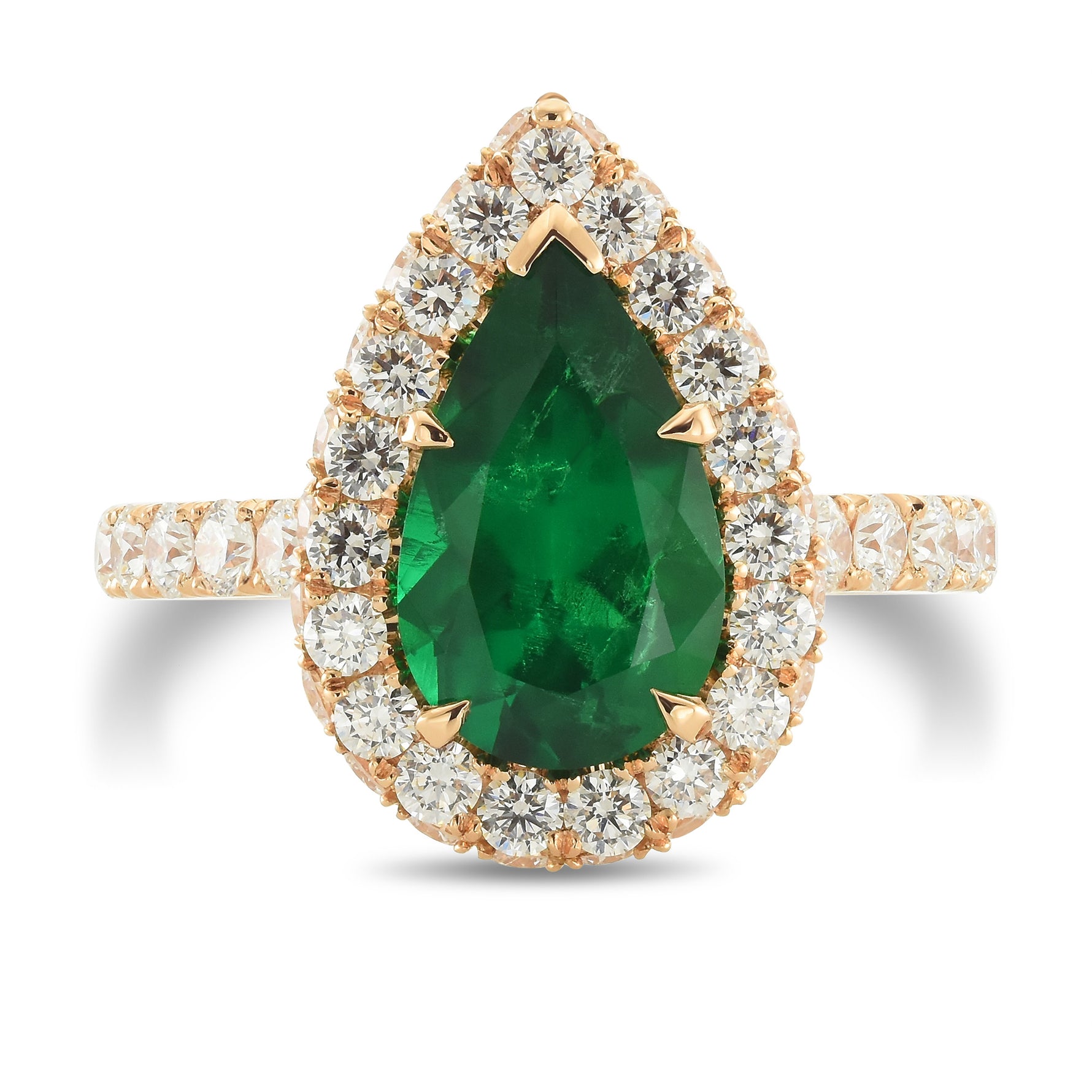 Pear Shape Halo Muzo Emerald Ring