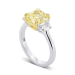 Fancy Yellow Cushion & Trapezoid 3-stone Diamond Ring