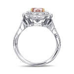 Extraordinary Fancy Orangy Pink Heart Double Halo Diamond Ring