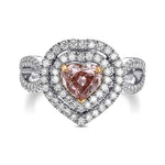 Extraordinary Fancy Orangy Pink Heart Double Halo Diamond Ring