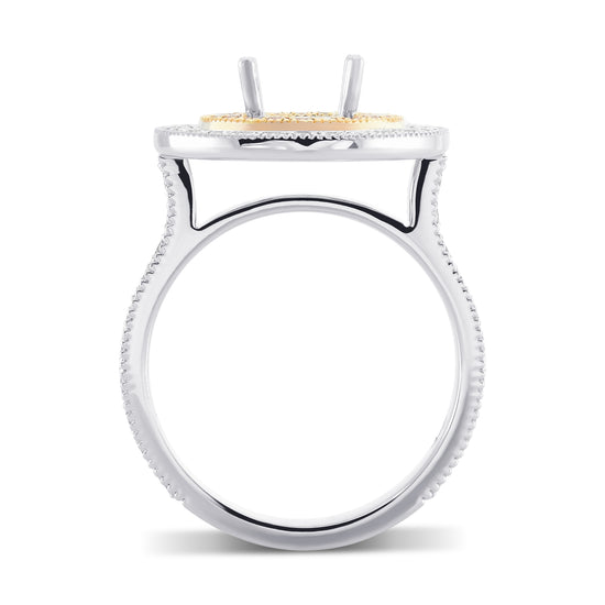 Round White and Pink Diamond Double Halo Ring Setting