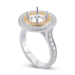 Round White and Pink Diamond Double Halo Ring Setting