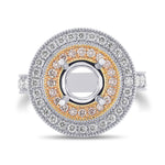Round White and Pink Diamond Double Halo Ring Setting