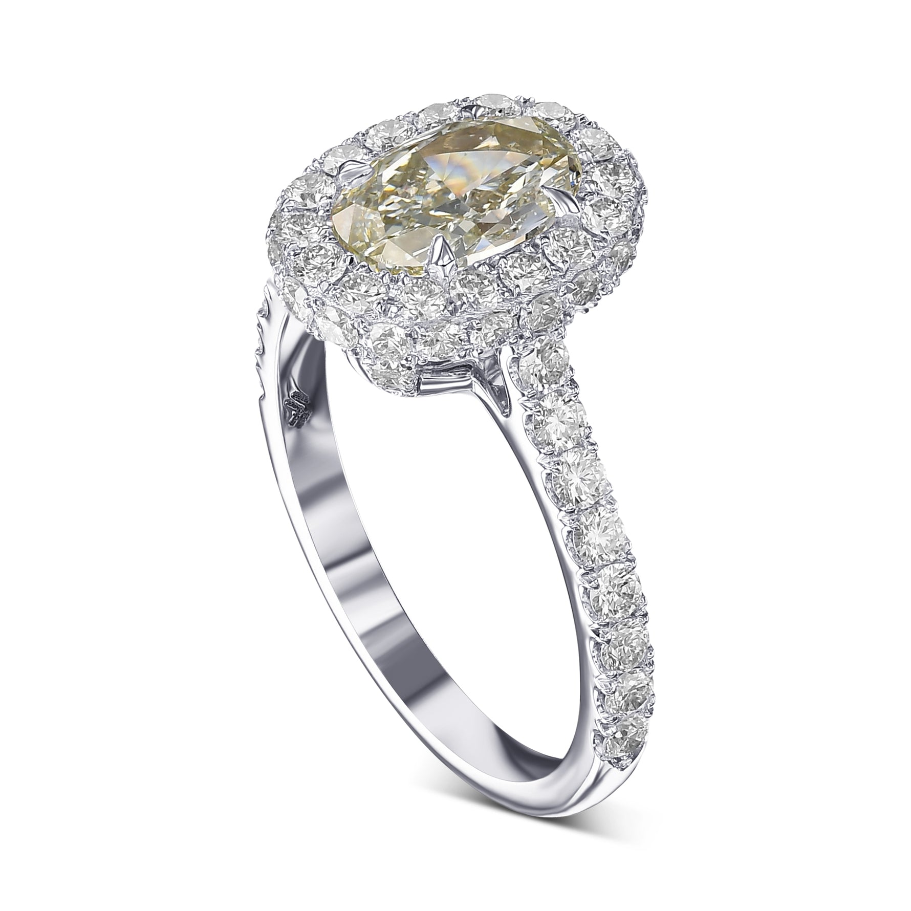 Fancy Yellowish Green Oval Halo Diamond Ring