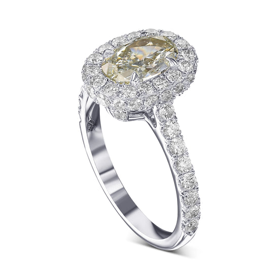Fancy Yellowish Green Oval Halo Diamond Ring