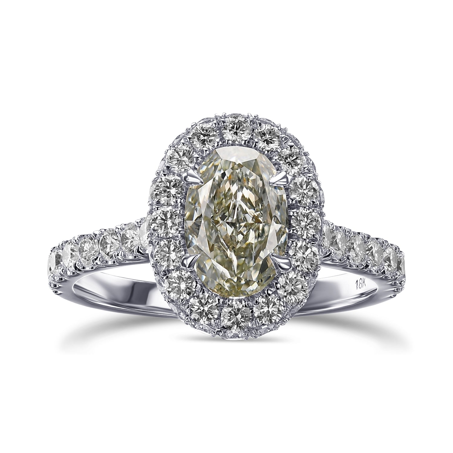 Fancy Yellowish Green Oval Halo Diamond Ring