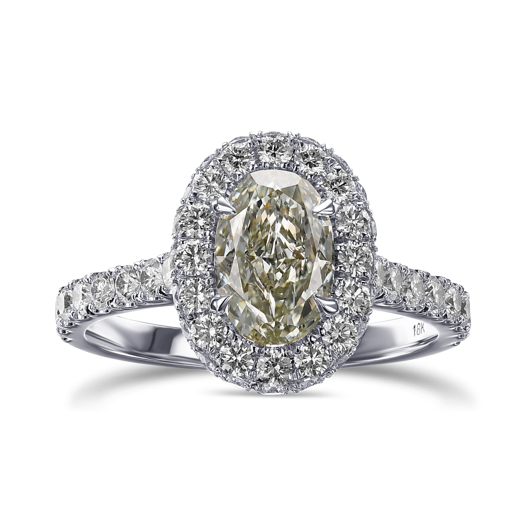 Fancy Yellowish Green Oval Halo Diamond Ring