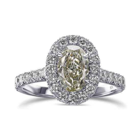 Fancy Yellowish Green Oval Halo Diamond Ring