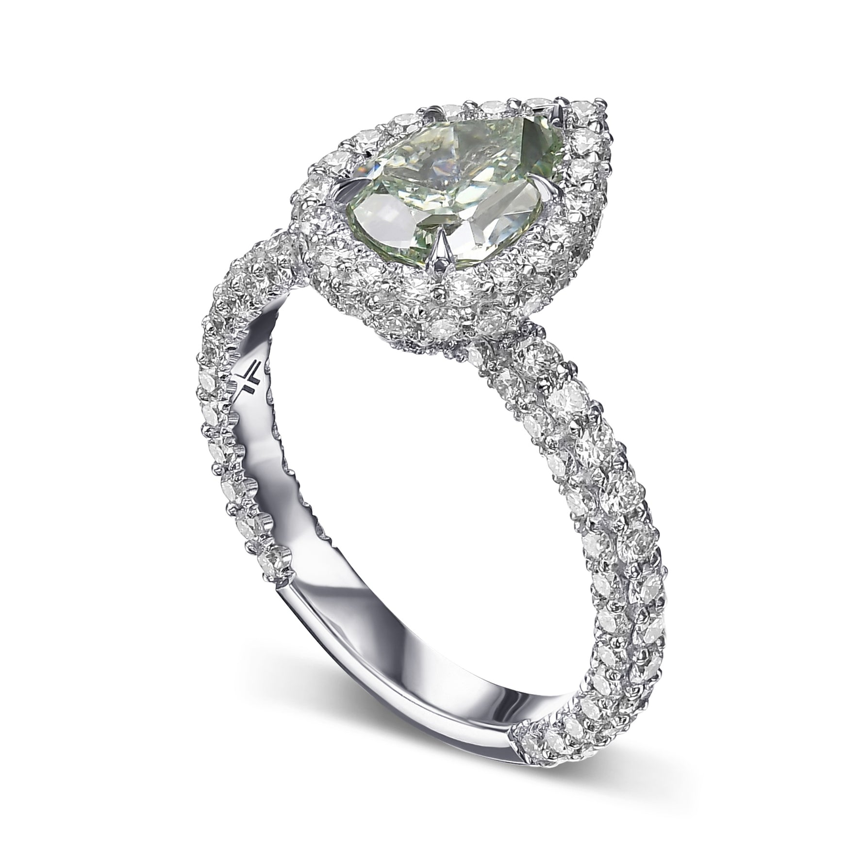 Fancy Intense Green Pear Regal Halo Diamond Ring