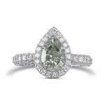 Fancy Intense Green Pear Regal Halo Diamond Ring