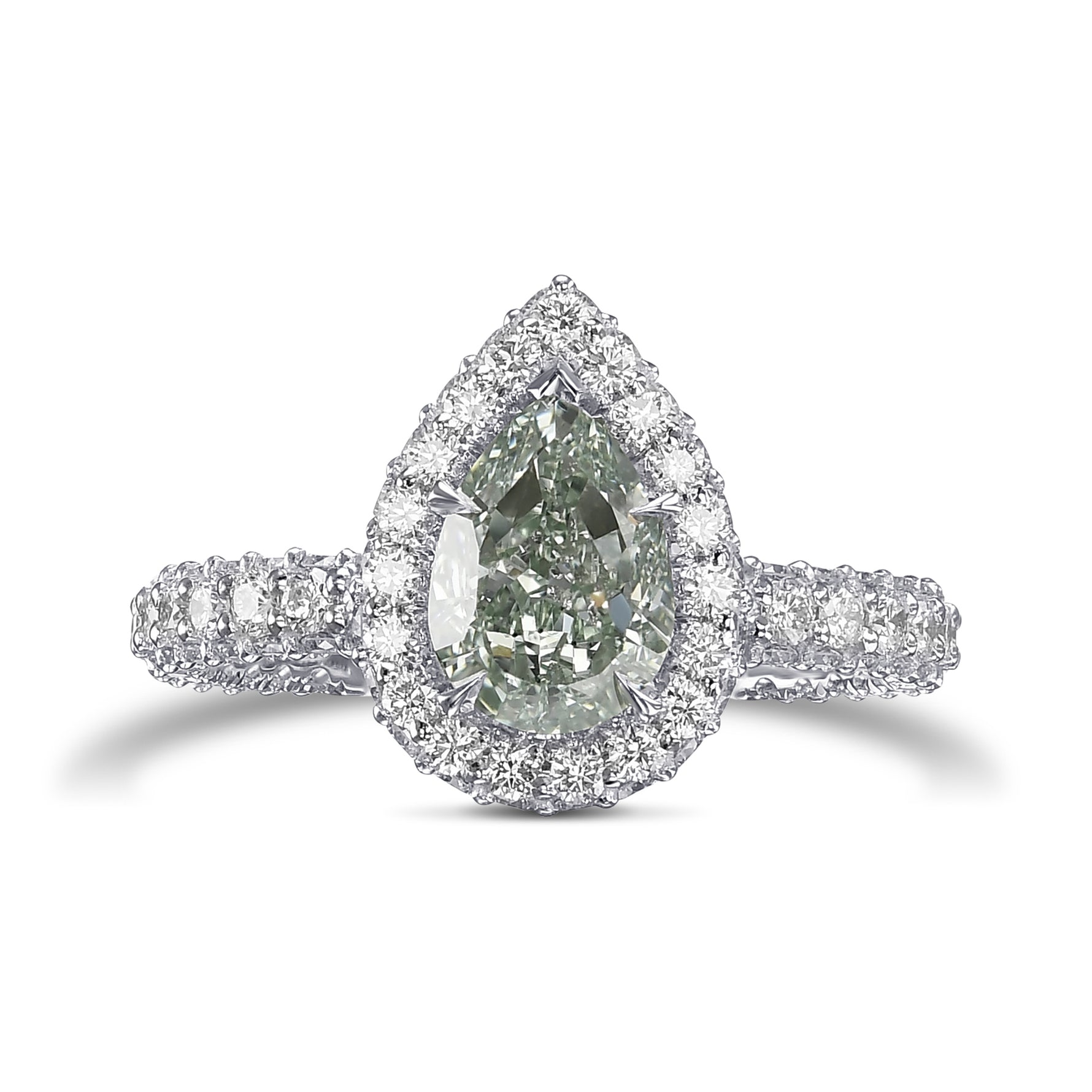 Fancy Intense Green Pear Regal Halo Diamond Ring