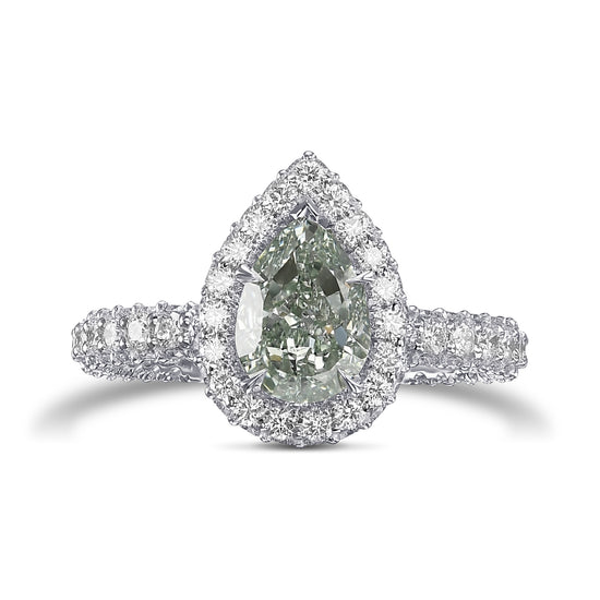 Fancy Intense Green Pear Regal Halo Diamond Ring